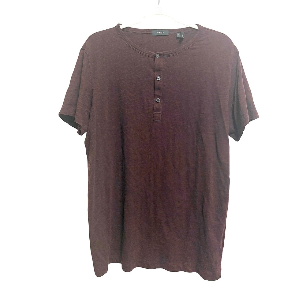 Theory Arlee Strato Slub Henley Burgundy T-Shirt Short Sleeve Cotton Large